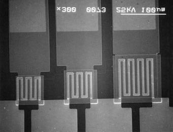 another one on the substrate far away from the device. Fig. 3 shows the test results for coolers (processed without the heater on top) ranging in size from 40 40 µm to 00 00 µm.