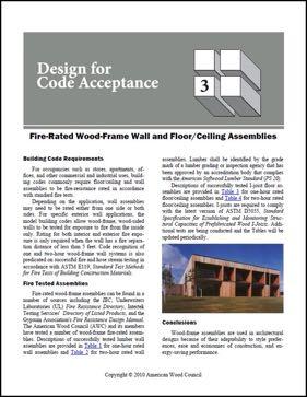 THIRD OPTIONS FOR FIRE RESISTANCE Documentation in approved source: AWC DCA 3 is one example Fire-Resistive Wood Wall and
