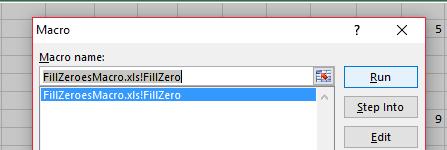 Zeros Using an Excel Macro you can populate with