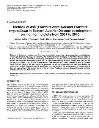 Dieback of ash in Eastern Austria Damage and mortality levels are much higher on Nursery seedlings In afforestations On natural regeneration In thicket-sized and pole-sized