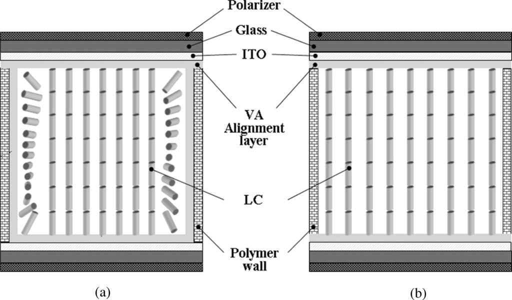 Dynamic Characteristics of Vertically Aligned Liquid Crystal 117=[363] FIGURE 1 Schematic cross-sectional views of (a) LSH-1 cell and (b) LSH-2 cell and the corresponding LC orientation in a dark