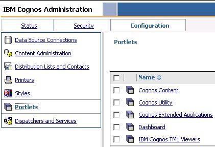Integrating TM1 and IBM Cognos 8 BI 22 Once the portlets install has been successfully completed the portlets must be configured for use within IBM Cognos connection.