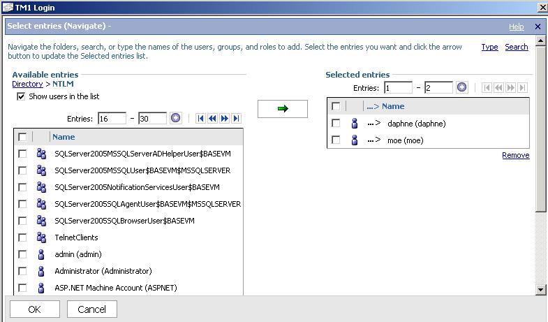 Integrating TM1 and IBM Cognos 8 BI 8 It is possible to add users or groups from any available IBM Cognos 8 namespace displayed in this window.