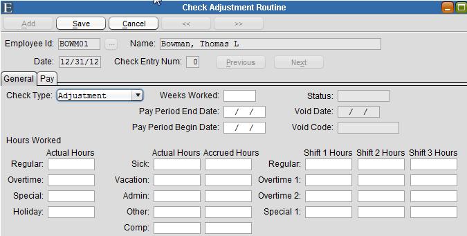 Check Adjustment Routine Check Adjustment Routine The Check Adjustment Routine exists in order to manually adjust employee YTD totals for payroll reporting purposes.