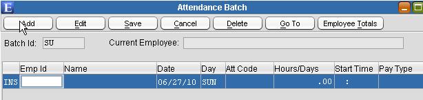 Batch Date - If creating a new batch, enter the default date for the attendance entries. Dates may be changed for each transaction entered in the batch.