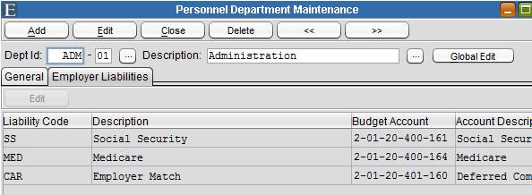 Department Maintenance Overtime - This field should be completed if most or all of the employees in a department have their Overtime hours charged to the same budget account.