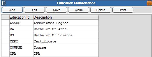 Education Maintenance (H/R Only) This tab enables the user to record employee and employer contribution amounts for the benefit.