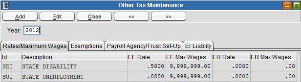 Other Tax Maintenance Click on the Er Liability tab.