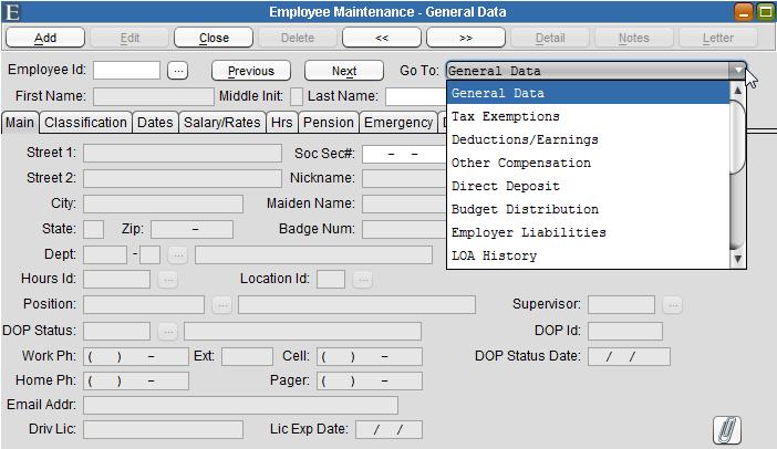 Look-Up, Editing and Toolbar Options Look-Up, Editing and Toolbar Options Select Personnel>Employee>Employee Maintenance.