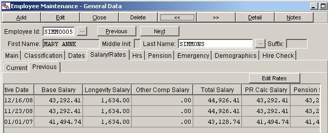 General Data Screen FAQ: Can I print the rates shown on the Salary/Rates screen? Click the Print Rates button to display an employee salary and rate report.