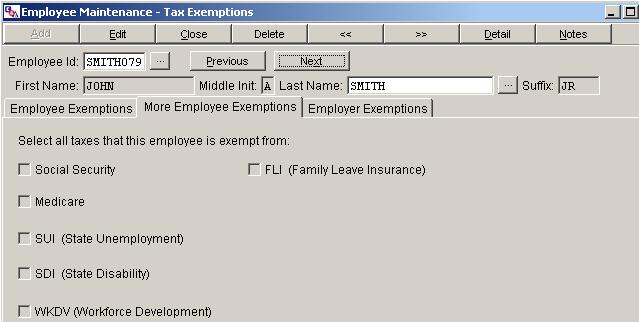 Tax Exemptions Note: To exempt an employee from a particular tax you may enter 98 or 99 in the Count field. 98 will not increase wages taxable on reports. 99 will increase wages taxable on reports.