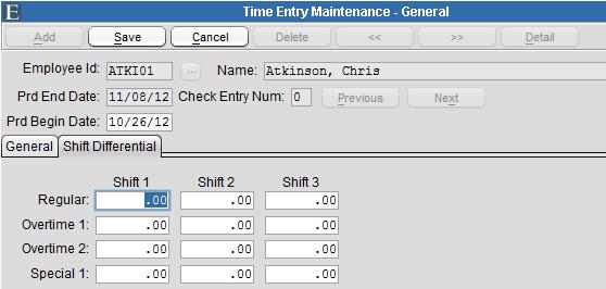 Time Entry Maintenance Figure 3-4 Pay Regular Salary - This field will only be enabled for salaried employees. When checked, the employee will be paid their regular salary amount.