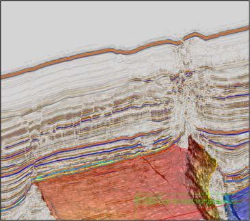 indicate structural highs (red) and lows (blue) Woodside 90% - 100% New 3D seismic