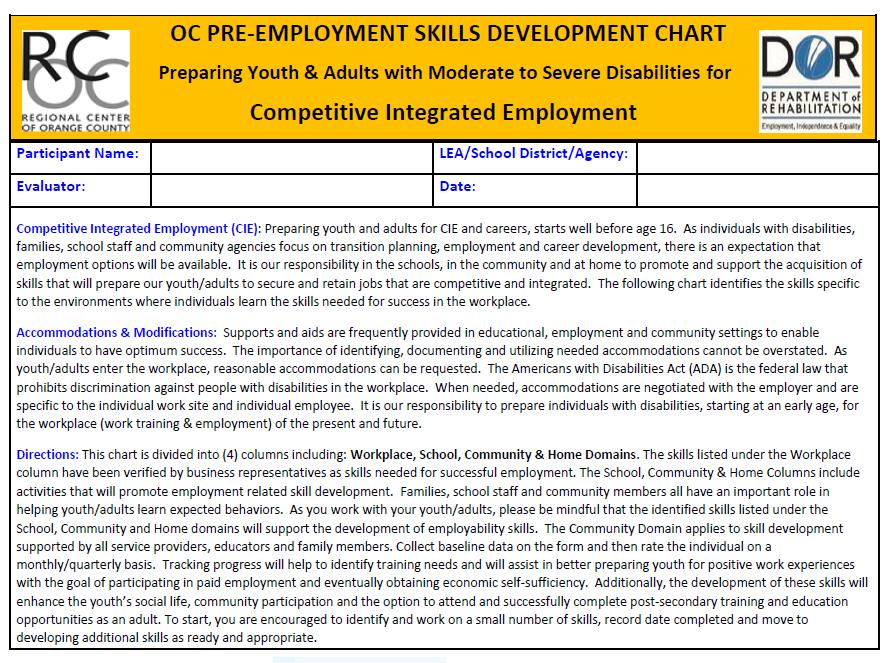 Orange County Work-Based Learning, Employment & Career Development System Handbook Essential to the short & long-term success of individuals with moderate to severe disabilities is the provision of
