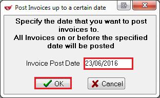 screen. 2. Specify the date that you want to post invoices to. Click OK.