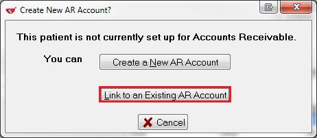 AR Account Members The option to link a patient to an existing account is available in the Create a New AR Account form.