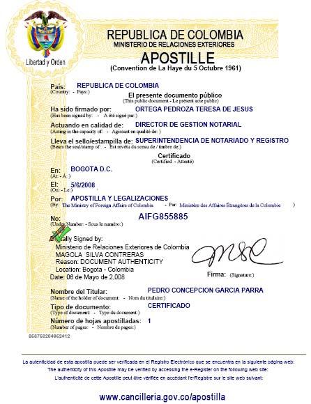- Colombian e-apostille information template, as published on http://www.nationalnotary.org/intlforum/ppt/eapostille_jaramillo.