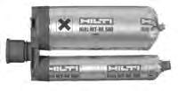 3.2.7 HIT-RE 500 Epoxy Adhesive Anchoring System HIT HIT-RE 500 Volume Charts Threaded Rod Installation Rod (in.) Drill Bit (in.) Adhesive Volume Required per Inch of embedment (in 3 ) 1/4 5/16 0.