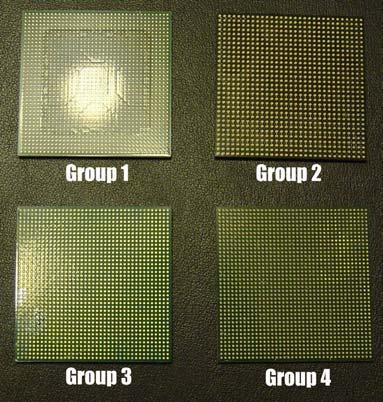 The coefficient of thermal expansion (CTE) will be verified in Section 4. Figure 2. shows pictures of Group 1, 2, 3, and 4 flip chip packages.