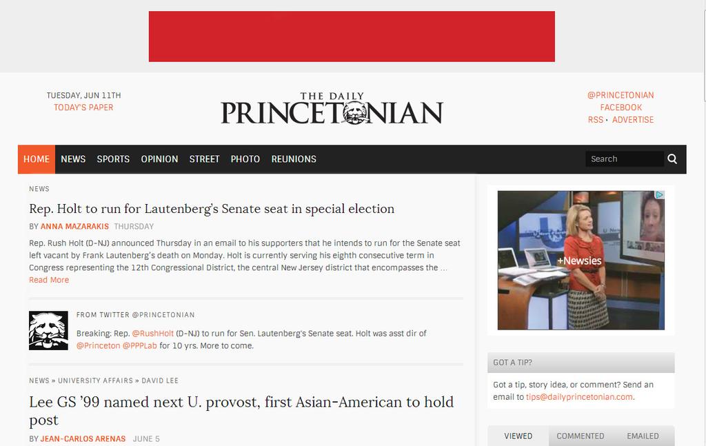 About dailyprincetonian.com Online Advertising DailyPrincetonian.com is the online version of the Princeton area s only daily paper, the Daily Princetonian.