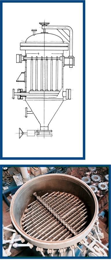 VERTICAL PRESSURE LEAF FILTER TYPE " F F V " Vertical leaf filters are recommended for the filtration of liquids with medium or low content of solids and where the removal of solids has to be