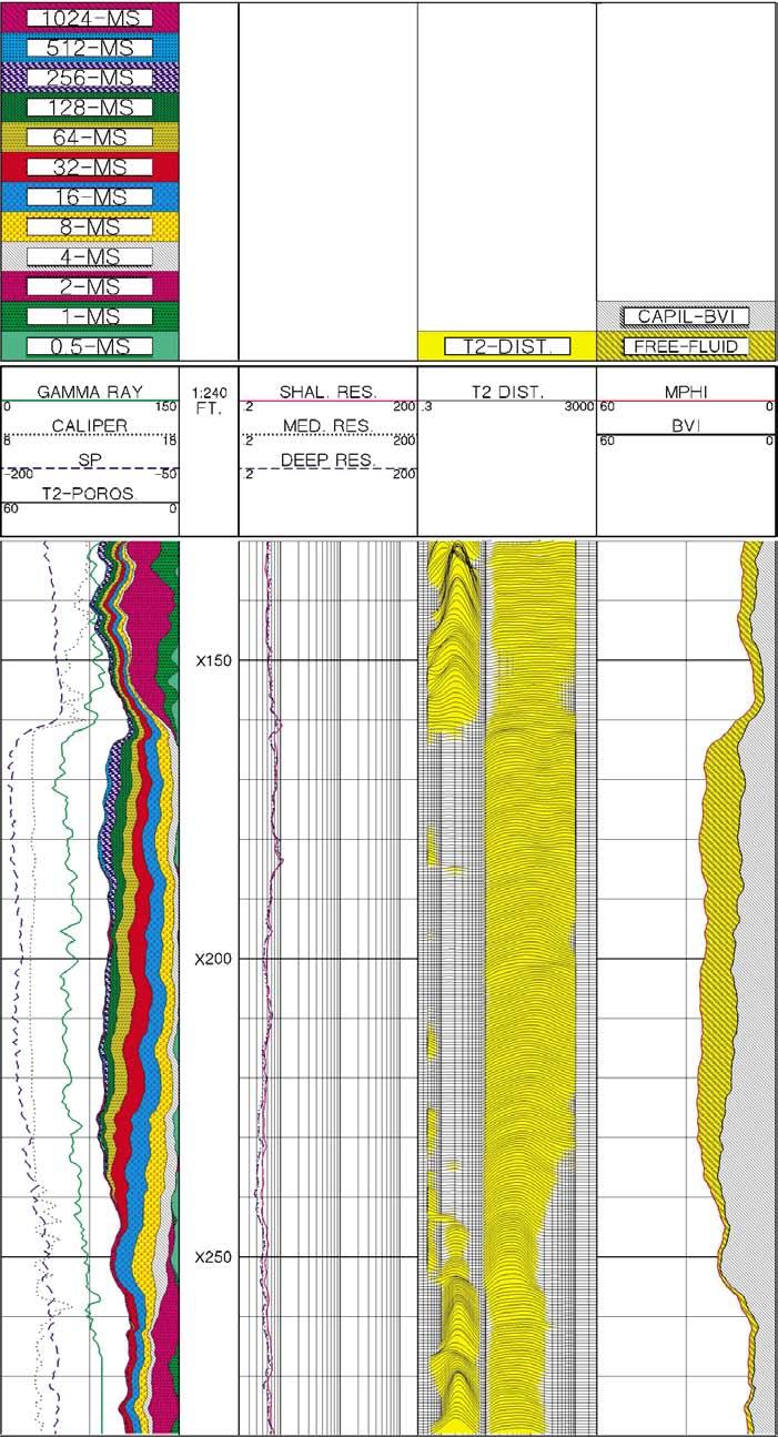 NMR Logging Principles and Applications Figure 1.9 This Gulf of Mexico silty-sand formation illustrates the variability of BVI (Track 4).