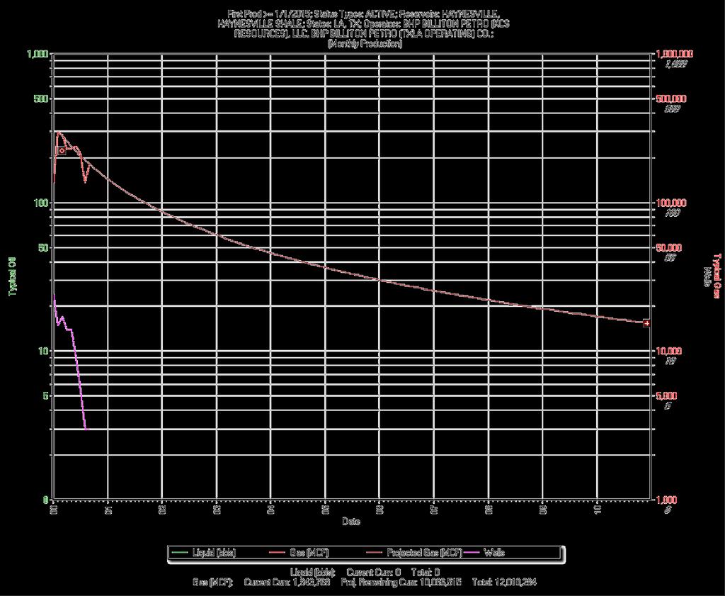BHP Haynesville Type Curve BHP Oil and Gas Type Curve (2012-2015) 349 Wells Observations Wells produce gas primarily with very little oil Haynesville assets consistently perform well with steady