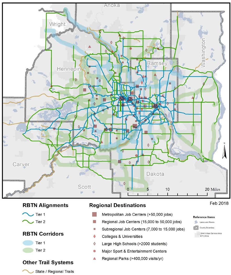 Regional Bicycle Transportation Network The 2040 Transportation Policy Plan adopted in 2015 established the Regional Bicycle Transportation Network as the official
