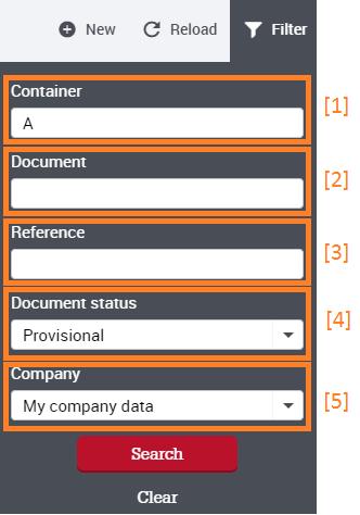 Container number or vehicle number: enter the first few characters of the requested cargo [1] Document number: enter the first few characters of the document number you are looking for [2] Reference