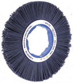 Brushes Nylox Filament Brushes Nylox Wheels Crimped Filament Crimped Filament Disc Silicon Carbide Composite Hub FILAMENT THICKNESS MAX SAFE ARBOR DIAM. AND TRIM FACE THROUGH FREE SPEED STD.