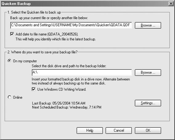 Back up your Quicken file Quicken saves your file on your hard disk each time you enter a new transaction.