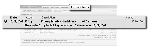 The way to resolve all placeholder entries is to enter the date you bought the shares and cost basis information, which is the total amount you invest in a security you purchase.