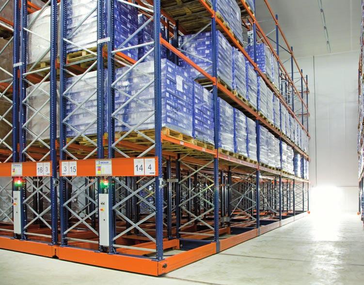 General features of Movirack System With the Movirack system, shelving units become more compact and their storage capacity considerably increased, particularly when using