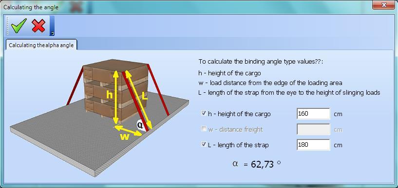 Calculate the binding angle: To calculate the binding angle α must enter two selected values.