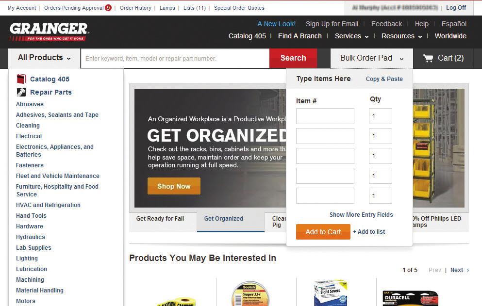 Bulk Order Pad Quickly add items to your cart or list by entering Grainger item numbers and quantities via the Bulk Order Pad. 1. Item # Save time by quickly entering items as needed. 2.
