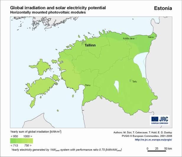 Solar Energy Supply Solar energy Solar energy supply in Estonia: Geographical distribution of