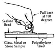 Place a piece of polyethylene sheet or bond breaker tape across the flat test surface. 3. Apply a bead of sealant and tool it to form a strip approximately 7.