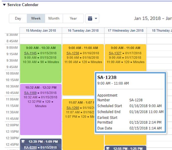 fields displayed on appointments on the service resource calendar Visualforce page.