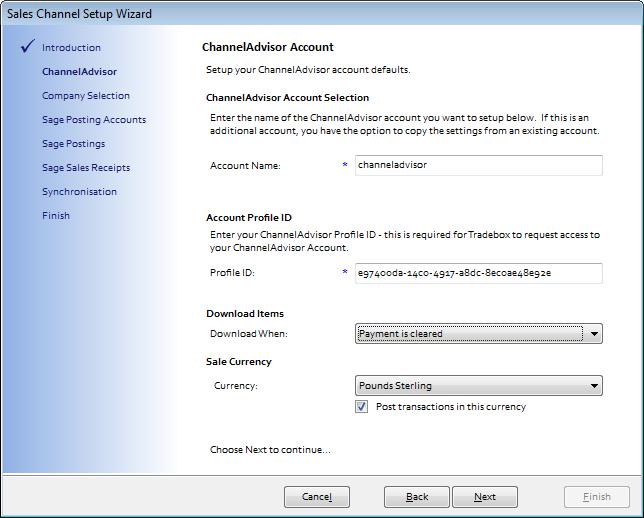 Creating and configuring a ChannelAdvisor connection in Tradebox 1.