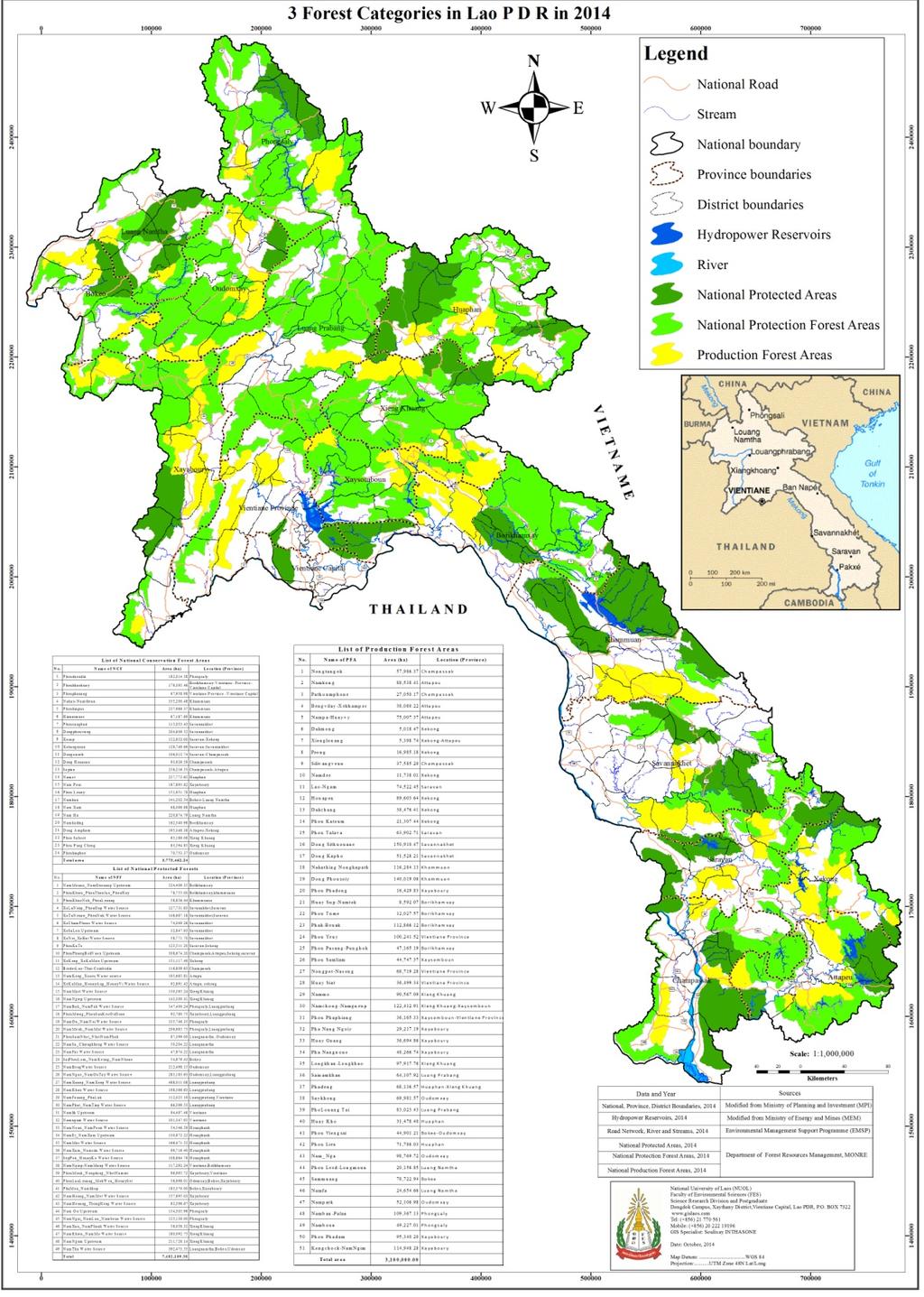 3 types forest categories in Lao 24 National Conservation Areas with 3,8 mil.