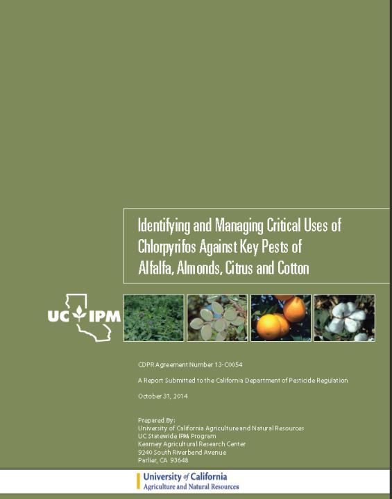 Dept of Pesticide Regulation Report can be downloaded at: