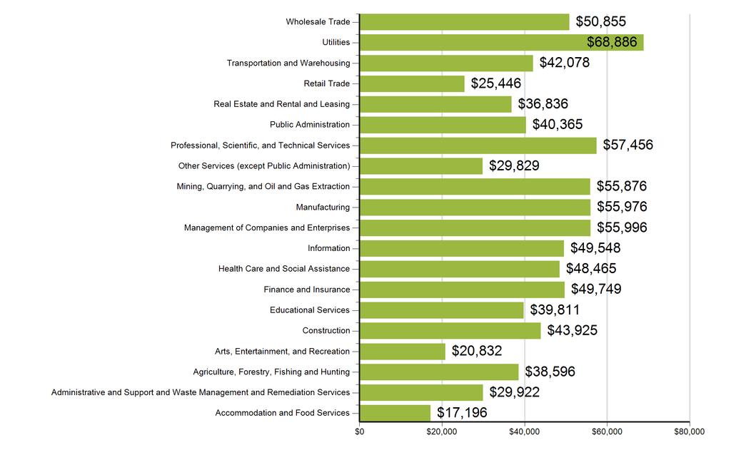 Average Annual Wage by Industry Source: SC Department of Employment & Workforce Quarterly Census
