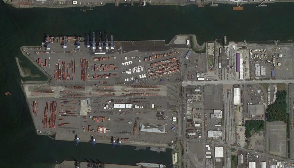 Port of Tacoma terminal infrastructure profiles Husky Terminal ITS Linear berth STS cranes On-dock rail facility Container yard section of 900 m Water depth of 5.