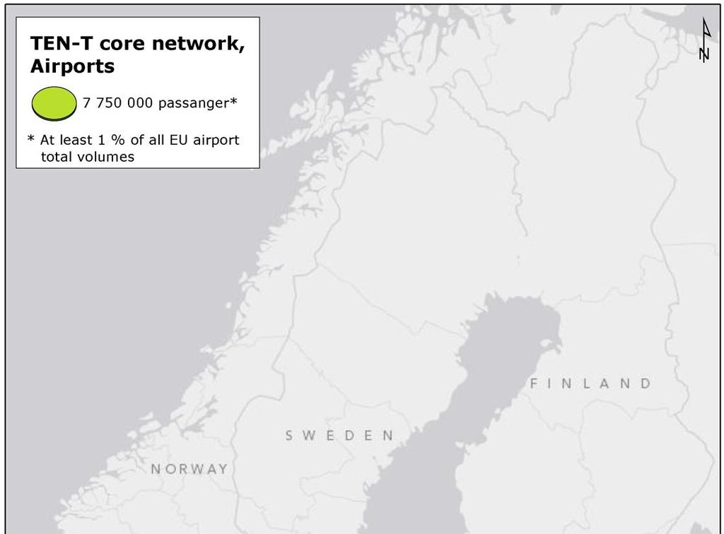 Figure 4. TEN-T Core Network main nodes for passenger traffic only in the Baltic Sea Region. 2.