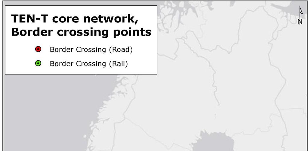Figure 2. TEN-T Core Network border crossing points in the Baltic Sea Region. B. Main nodes for freight traffic only 1.