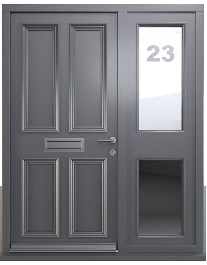 security keys, high grade stainless steel fittings and security glazing throughout The overall door Udoor=1.