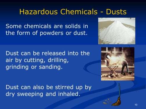Dust or powders can be inhaled when they become airborne.