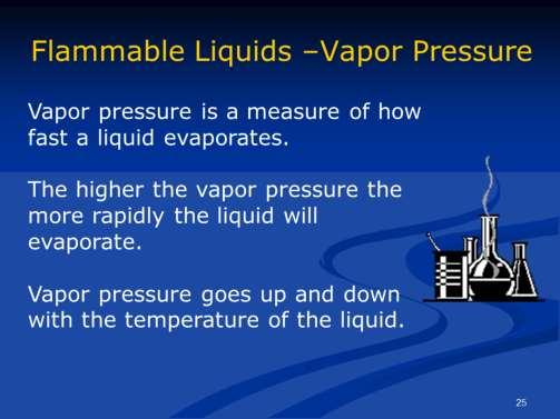 Usually, the higher the vapor pressure, the more flammable the liquid is.