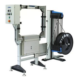 Titan T-200 U Strapping Machine with the strapping head situated underneath the package.