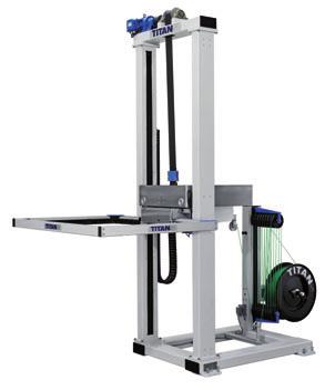 Titan T-200 H Horizontal Plastic Strapping Machine. The specific characteristics of the T-200 H machine are the compact design and the entirely electrical drive.